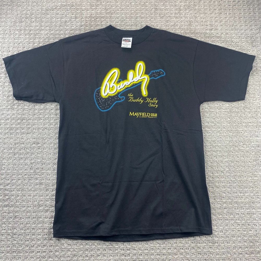 Vintage 90s Tultex Shirt Men Extra Large XL Black The Buddy Holly Story T-Shirt